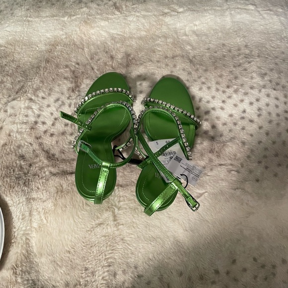 NWT Zara RHINESTONE METALLIC HEELED SANDALS - Picture 5 of 9